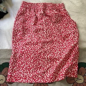 Red Floral J Crew Midi Skirt sz M